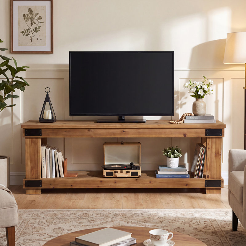 Solid Wood TV Stand, 63-Inch Industrial Media Console with Storage