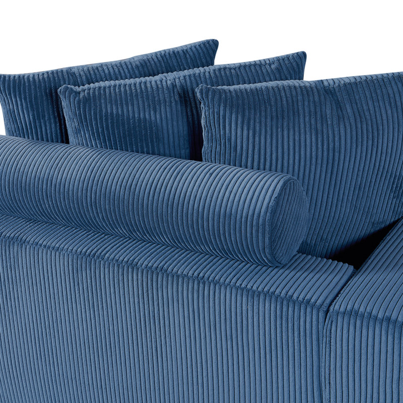Amiin Corduroy L-Shaped Sectional, Right Hand Facing, Blue Corduroy