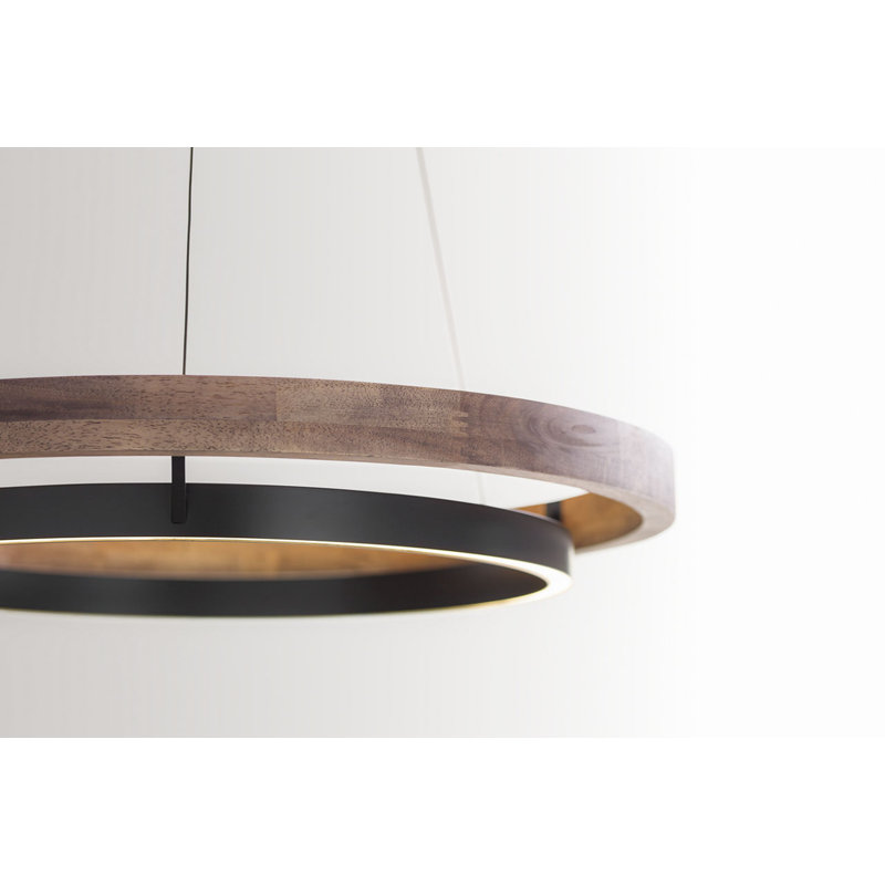 Grace 1 - Light LED Chandelier, Matte Black, 3.5" H x 35.8" W x 35.8" D, Weathered Oak