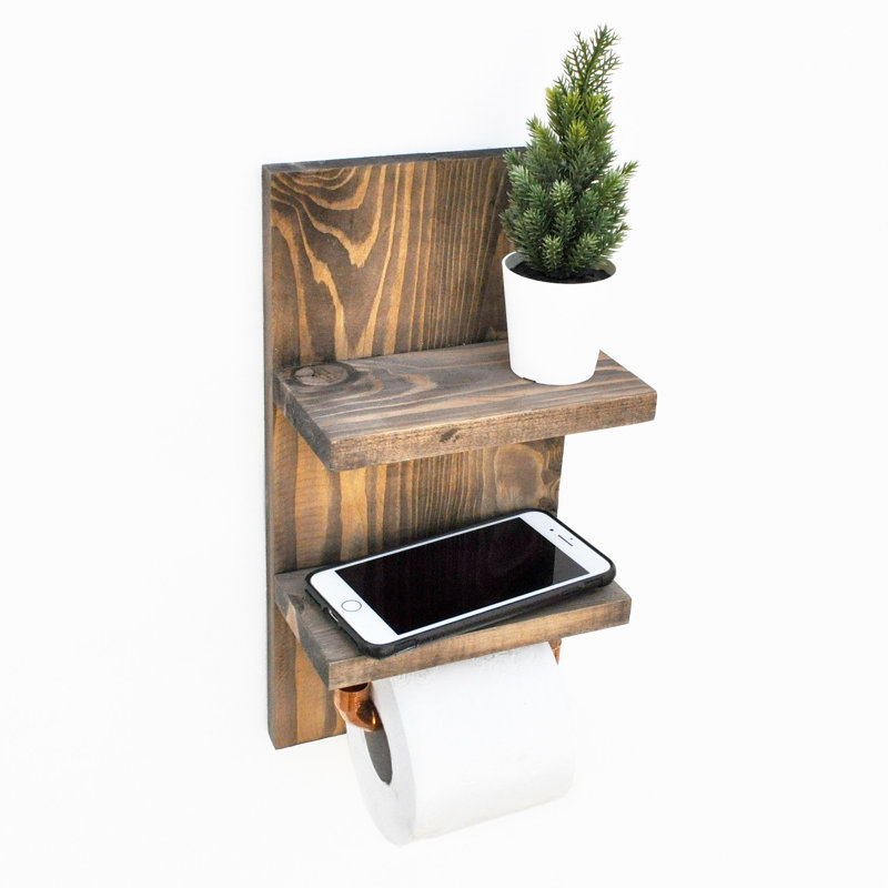 Tablette décorative en bois d'épinette 2 pièces avec barre à serviettes Lenworth