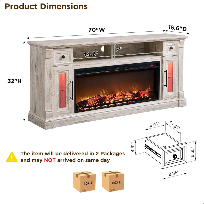 Diamandi Farmhouse Fireplace Tv Stand With Timer, Wood Tv Console For Tvs Up To 80" With Electric Fireplace Included