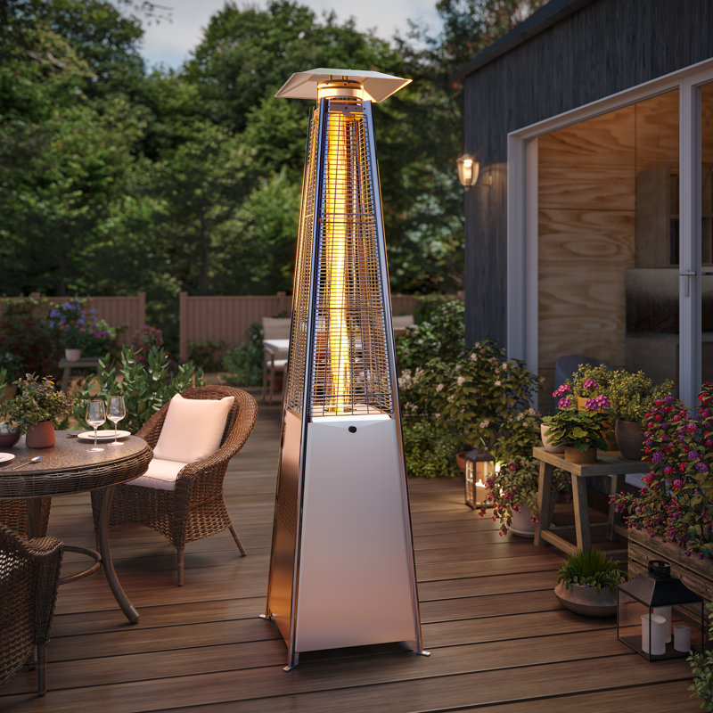 Chauffe-terrasse d'extérieur au propane 48 000 BTU avec roulettes et conception anti-basculement, Argent argent