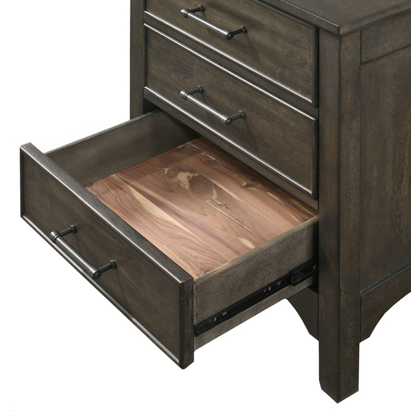 Statice 3-Drawer Rubberwood Nightstand with USB Port, Brushed Charcoal