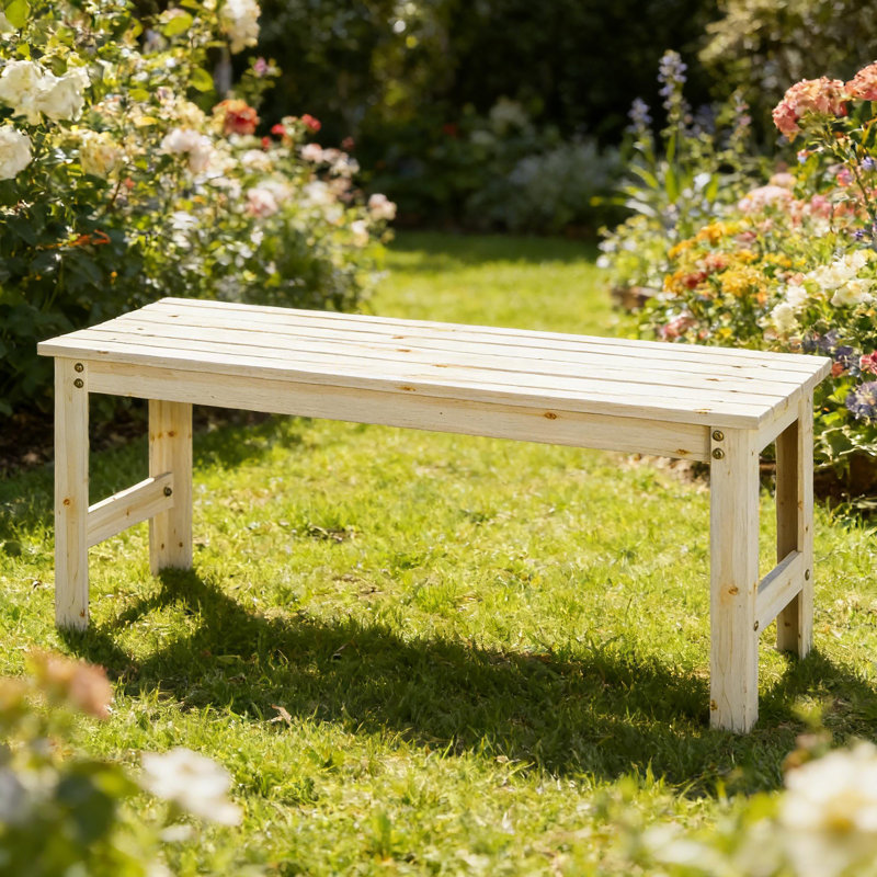 Backless Slatted Bench,Wood Outdoor Bench