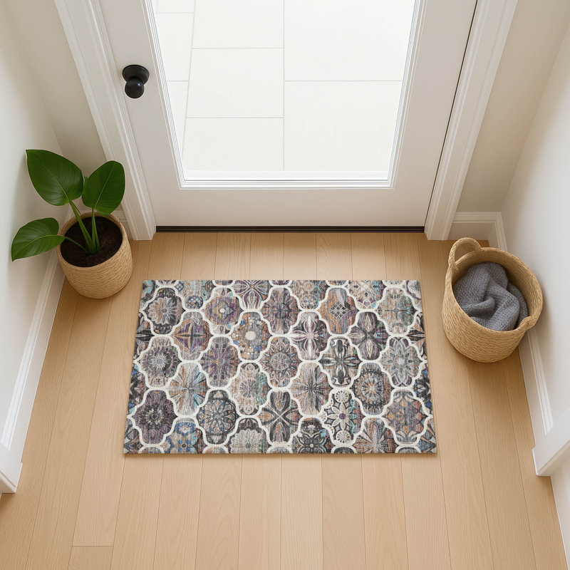 Machine Washable Indoor/Outdoor Millner ACN2257 Panels Rug, Rectangle 1'8" x 2'6"