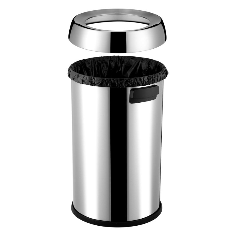 Poubelle commerciale 65L / 17 gallons, poubelle à couvercle ouvert en acier inoxydable robuste, poubelle résistante aux empreintes digitales