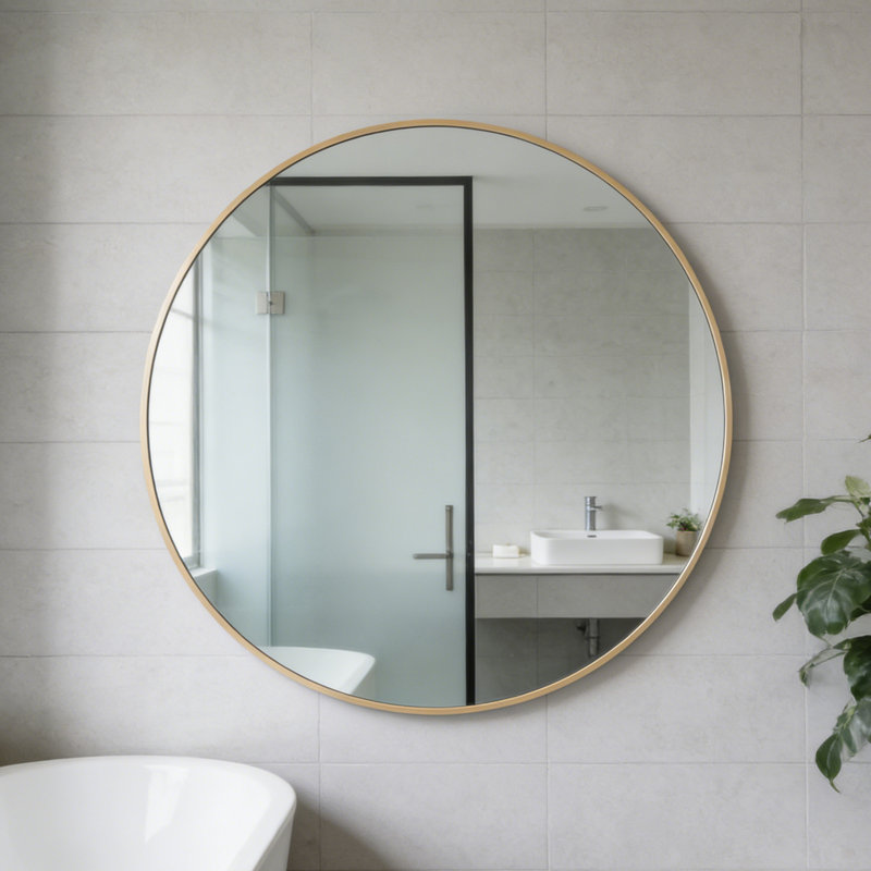 Miroir de salle de bain rond 36 po, Doré, 36 po x 36 po