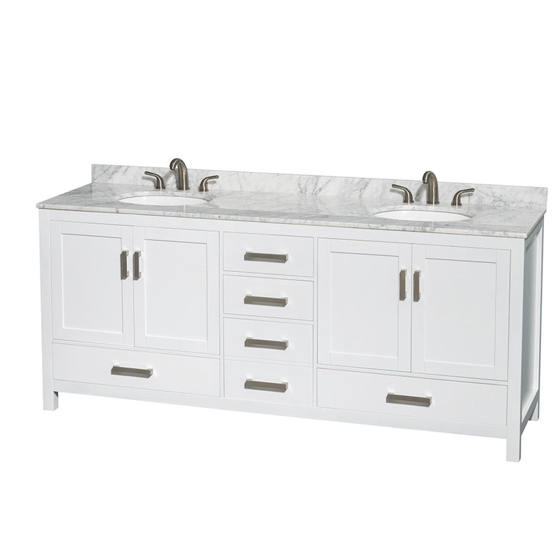 Sheffield 80" Double Bathroom Vanity Set, White Carrera, White