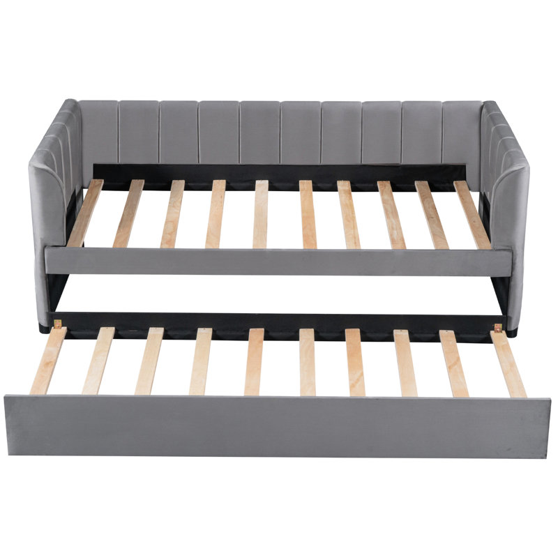 Lit de jour simple en gris avec couchette de rangement ergonomique et portable, Gris
