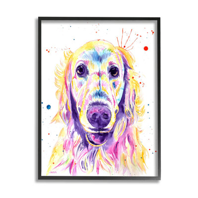 " Vivid Retriever Dog Pet Portrait " by Jen Seeley Painting Print