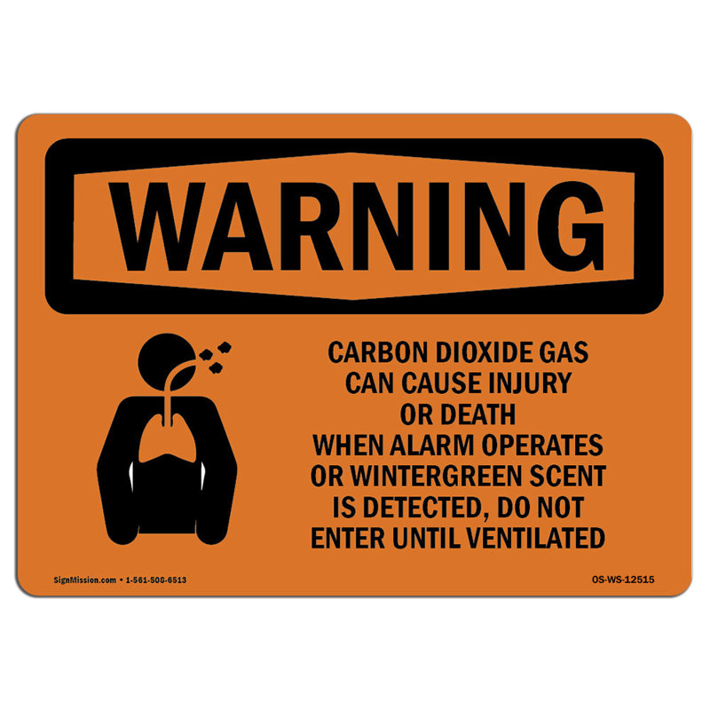 Osha Warning Sign - Carbon Dioxide Gas, 12" H x 18" W x 0.1" D