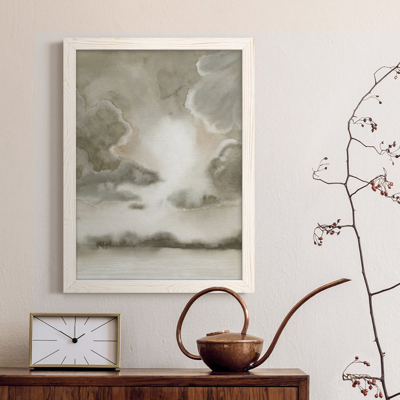 Toile encadrée de qualité supérieure sépia Sky II - prête à être accrochée, H 28 po x l 38 po x P 1 po, Cadre blanc