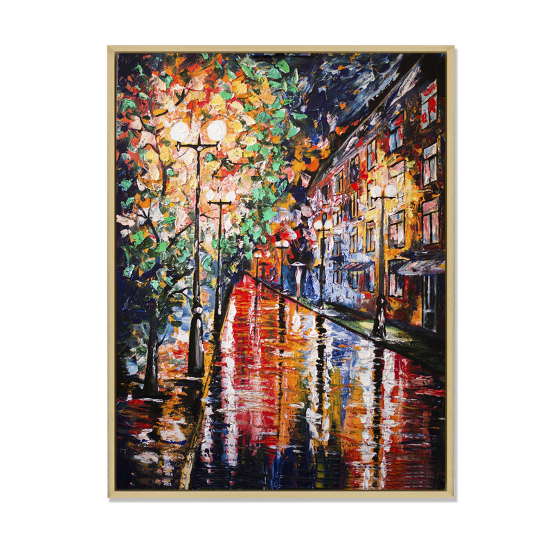 Paris Street Under Rain - Peinture, H 20 po x l 12 po x P 1 po, Cadre naturel flottant