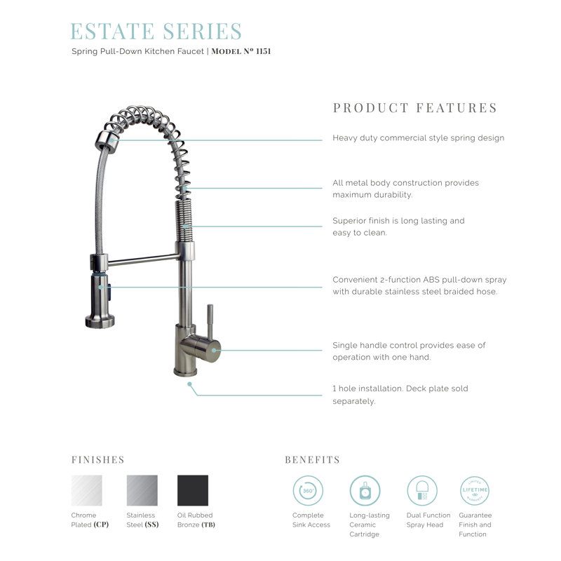 Chrome Single Handle Spring Pull-Down Kitchen Faucet with Soap Dispenser