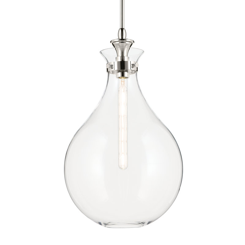 Luminaire suspendu 1 lumière avec verre opale, H 23,5 po x l 14 po, Clair, Nickel poli