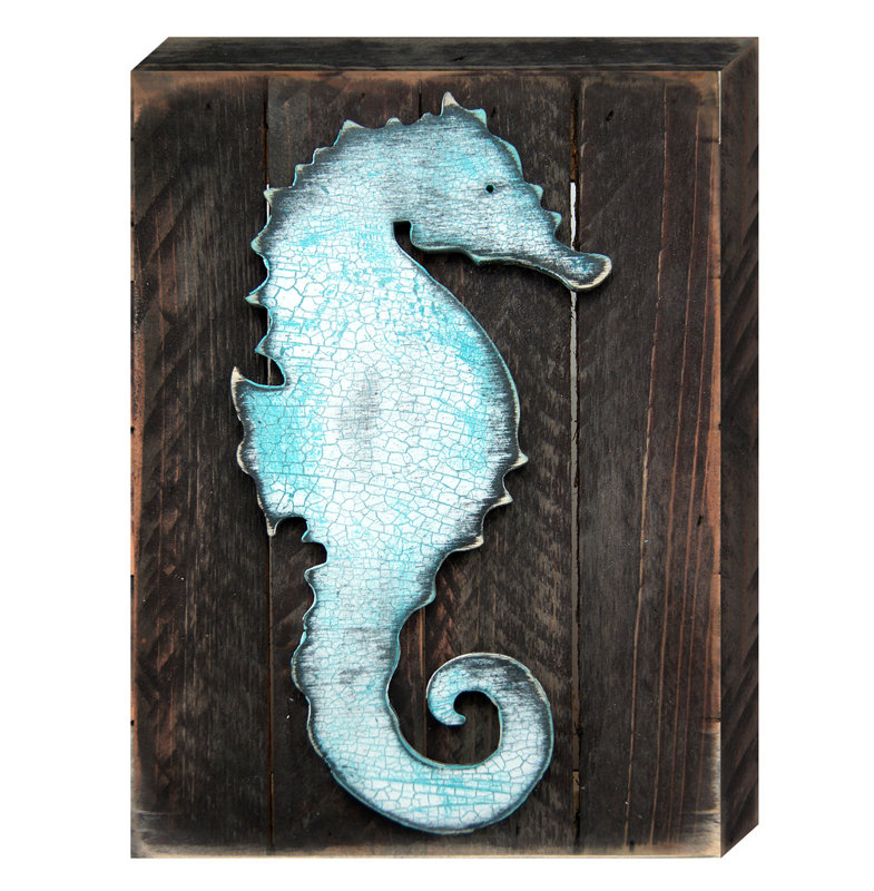 Décoration murale à panneau rétro en bois hippocampe, H 12 po x l 9 po x P 1,5 po