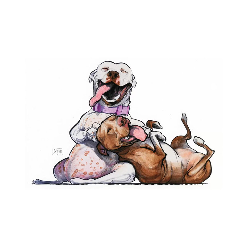 Pit Bull BFFs by Canine Caricatures - Wrapped Canvas Print, 66.04 cm H x 45.72 cm W x 1.91 cm D