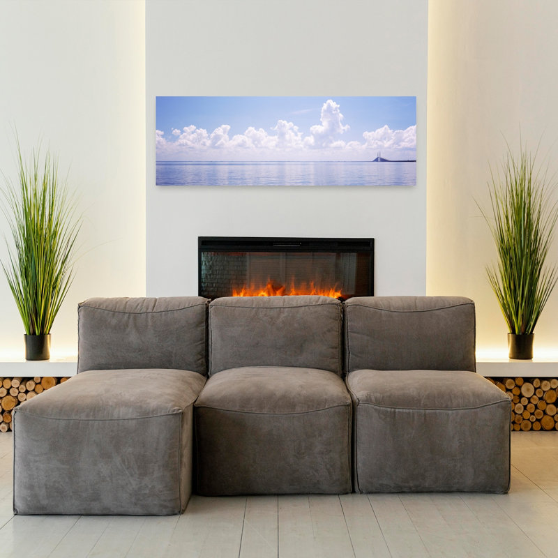 Seascape with a suspension bridge in the background Sunshine Skyway Bridge Tampa Bay Gulf of Mexico Florida USA 1 Piece Wrapped Canvas Panoramic Wall Art