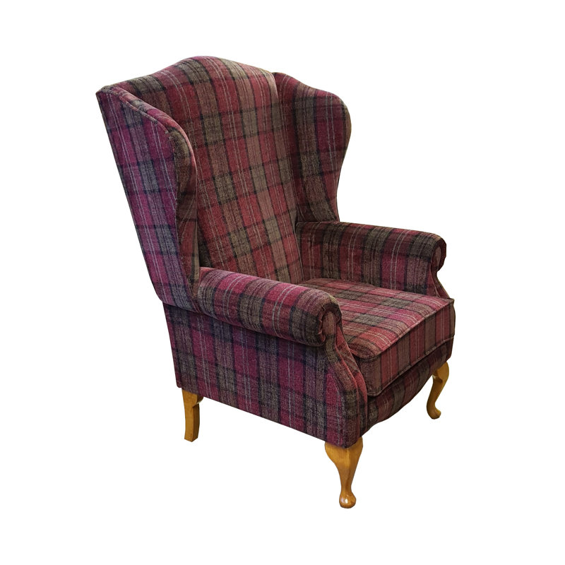 Anzilotti Upholstered Wingback Chair, Moss Tartan