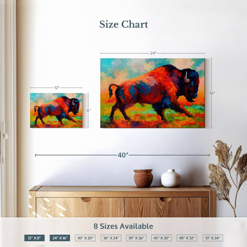 Bison de Brampt qui court en courant, H 16 po x l 24 po