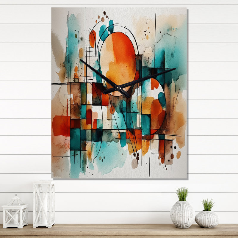 Horloge murale orange à énergie géométrique orange, H 28 po x l 12 po x P 1 po