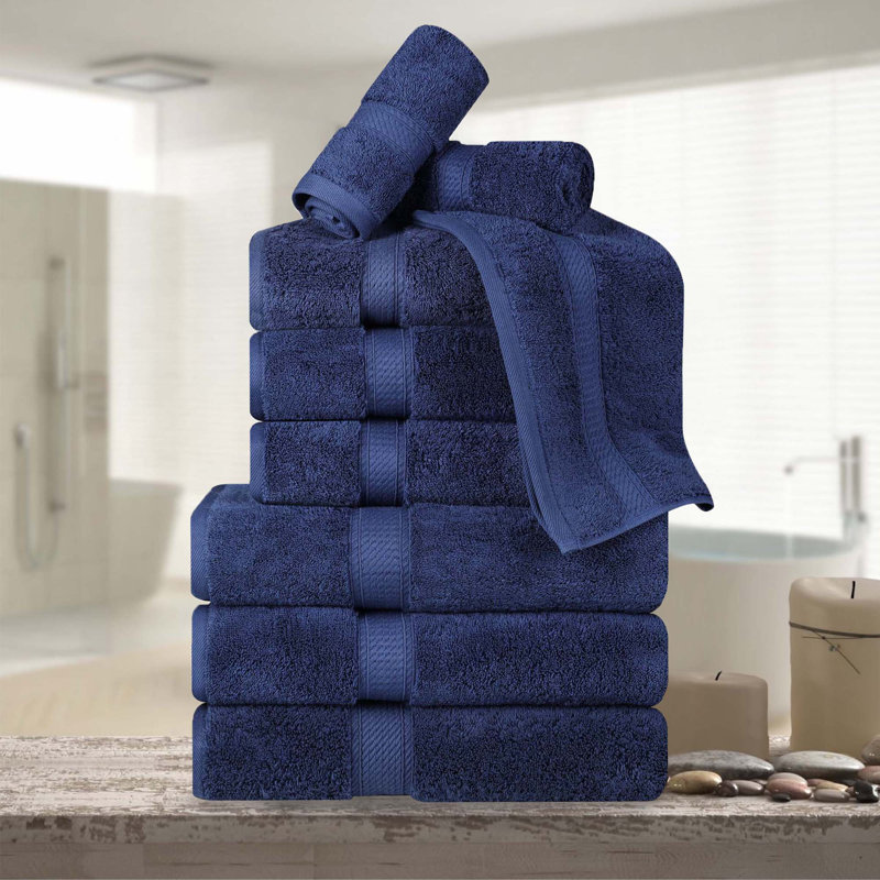 Scotia Egyptian Cotton Bath Towel Set, Navy Blue, 9Pc Towel Set  (3Bath, 3Hand, 3Face)