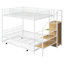 Lit superposé simple au-dessus d'un lit double en métal avec échelle de rangement et armoire latérale