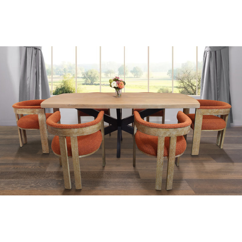 Logan Set With 82" Dining Table And Trish Rust Arm Chairs, 7 Pieces: Table, 6 Chairs
