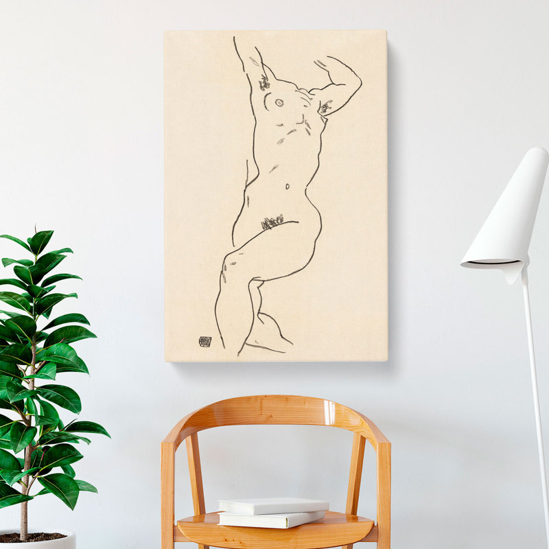 Study of a Naked Woman Vol.2 by Egon Schiele - Wrapped Canvas Drawing, 50cm H x 35cm W x 3cm D