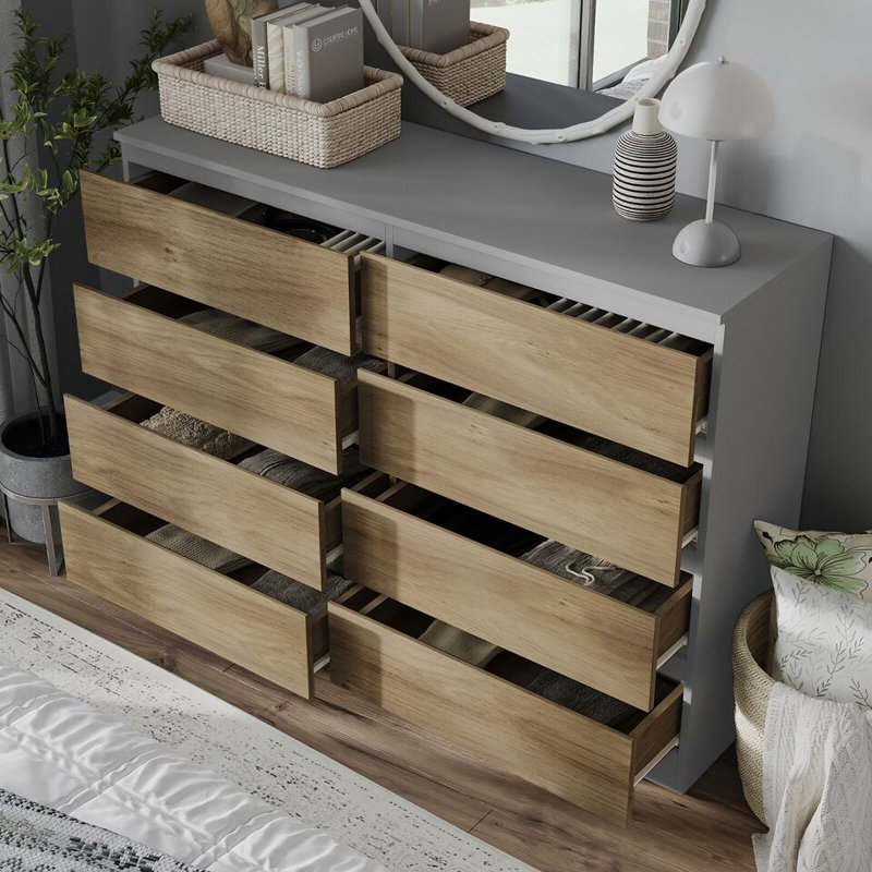 Sinahi 120cm W Chest of Drawers, Grey Carcass/Oak