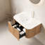 Meuble-lavabo de 76 cm avec lavabo rond transparent, armoire suspendue de couleur naturelle, tiroir à rayures 3D, préassemblé, système de fermeture amortie, grand espace de rangement, structure en contreplaqué, design moderne en verre et en bois