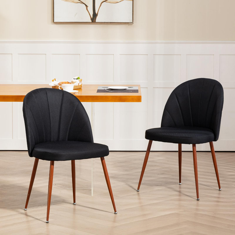 Linen Fabric Side Chair, 4, Black