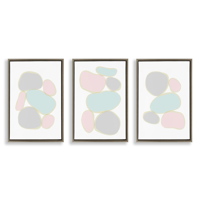  Ensemble de 3 toiles flottantes encadrées Pastel Stones on White par Martina Pavlova, H 31 po x l 21 po