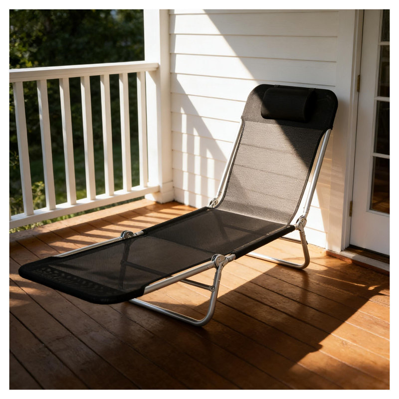Chaise longue pliante en filet avec coussin, chaise longue de piscine extérieure portable