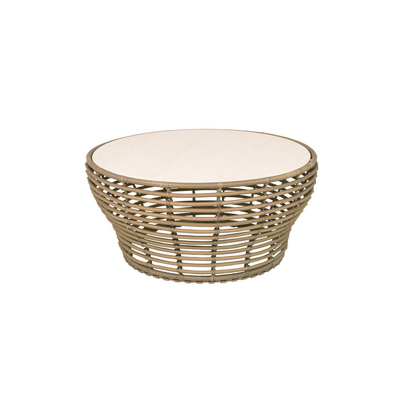 Basket Outdoor Round Coffee Table, 38" W x 38" Lx 17.7" H, Graphite/Travertine Look