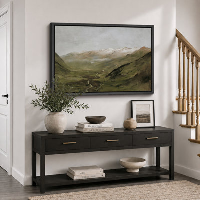«Rustic Countryside», «Vintage Green Mountain Valley Nature Landscape Art, Classic Serene Calm Relax Wall Walls, Large Encadré, Impression Giclée Sur Toile»