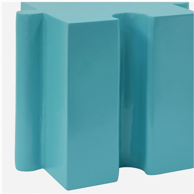 3-Piece Artistic Puzzle Table Set,Modular MGO Side Tables with Interlocking Design (2 Convex & 1 Concave), 200lb Capacity for Indoor & Outdoor, Light Green & Light Blue Color
