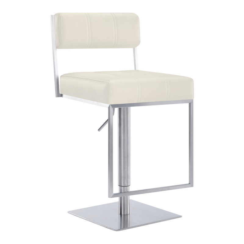 Tabouret de bar rotatif Bucholz, blanc, Acier inoxydable brossé