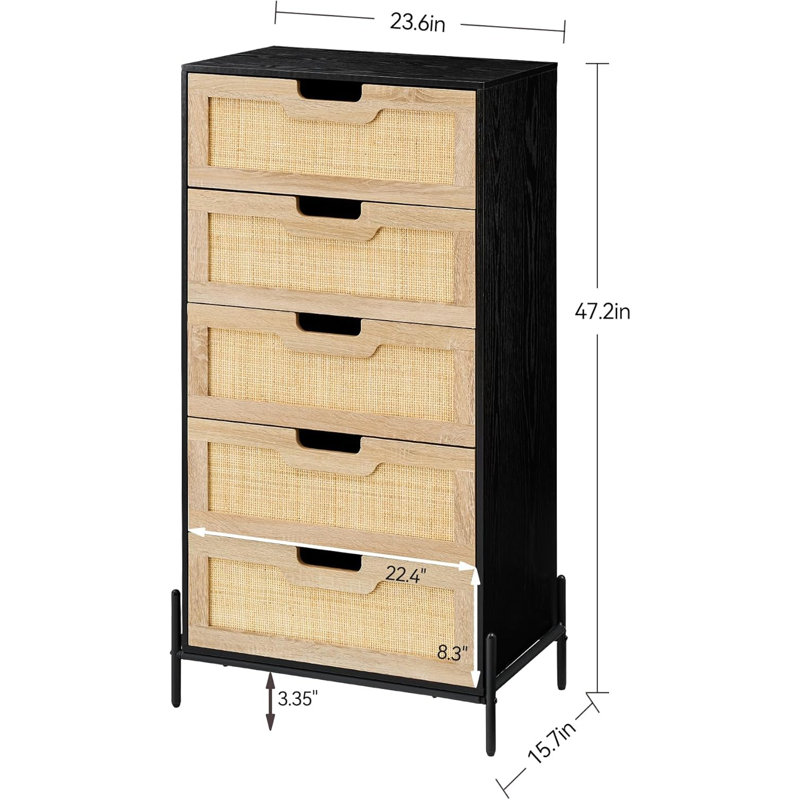 Solid Wood 60cm W 5 - Drawer Chest of Drawers