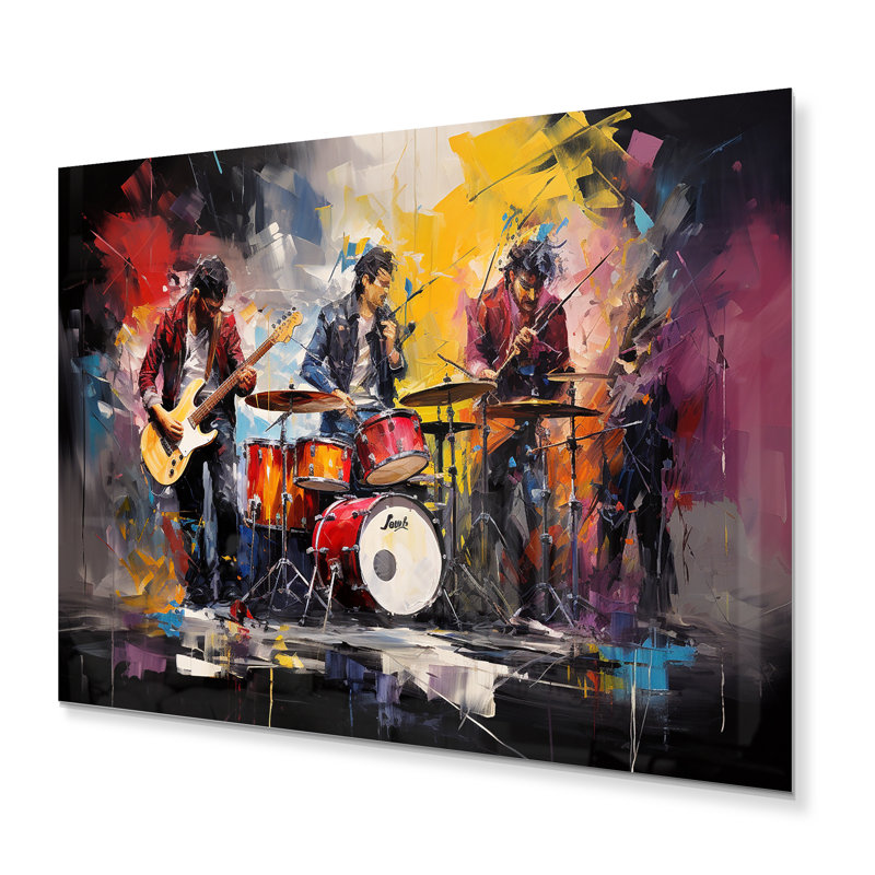 Rock Band in Action III - impression sans cadre sur métal, H 16 po x l 32 po x P 1 po