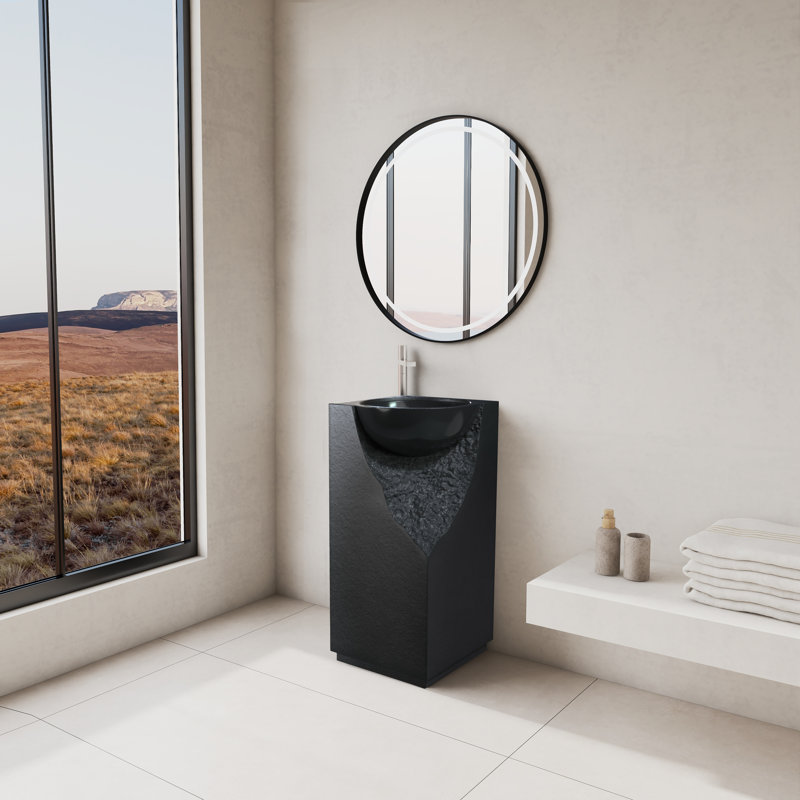 34" Tall Solid Surface Pedestal Bathroom Sink with Faucet Hole KPYG01-400