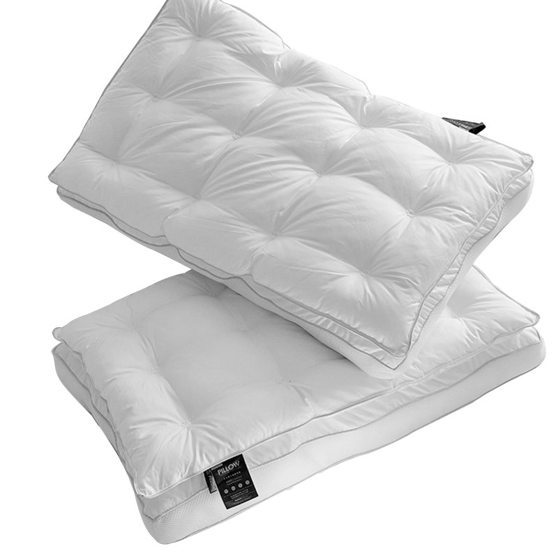 Double Layer Down Cotton Pillow Fluffy Support Bed Pillow for Home Hotel
