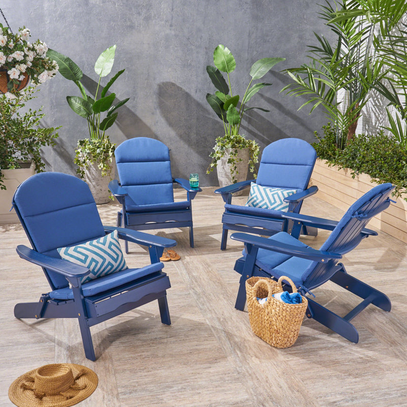 Matthias Foldable Outdoor Adirondack Set, Navy Blue/Navy Blue