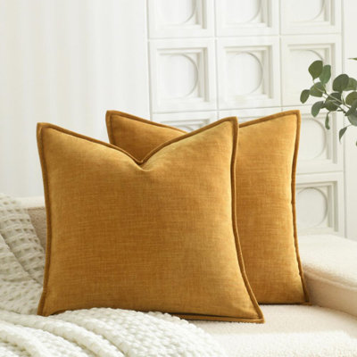 Super Soft Velvety Slub Heavy Chenille Decorative Pillow Cover with Flange (Set of 2)