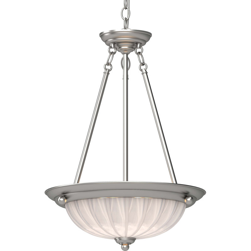  Marti 3-Light Indoor Brushed Nickel Hanging Pendant with Alabaster Melon Glass Bowl, Brushed Nickel
