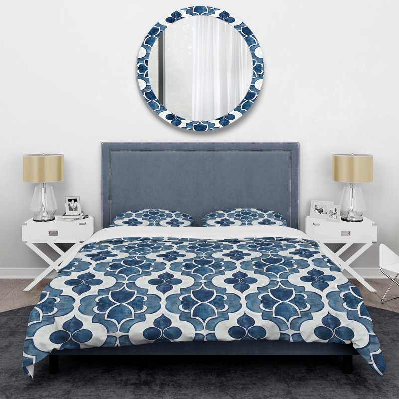 Ensemble de housse de couette transitionnel bleu et blanc quadrilobe Dreams IV