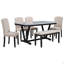 Table de salle à manger de style moderne 6 pièces avec 4 chaises et 1 banc, table avec placages marbrés et pieds en V (blanc)