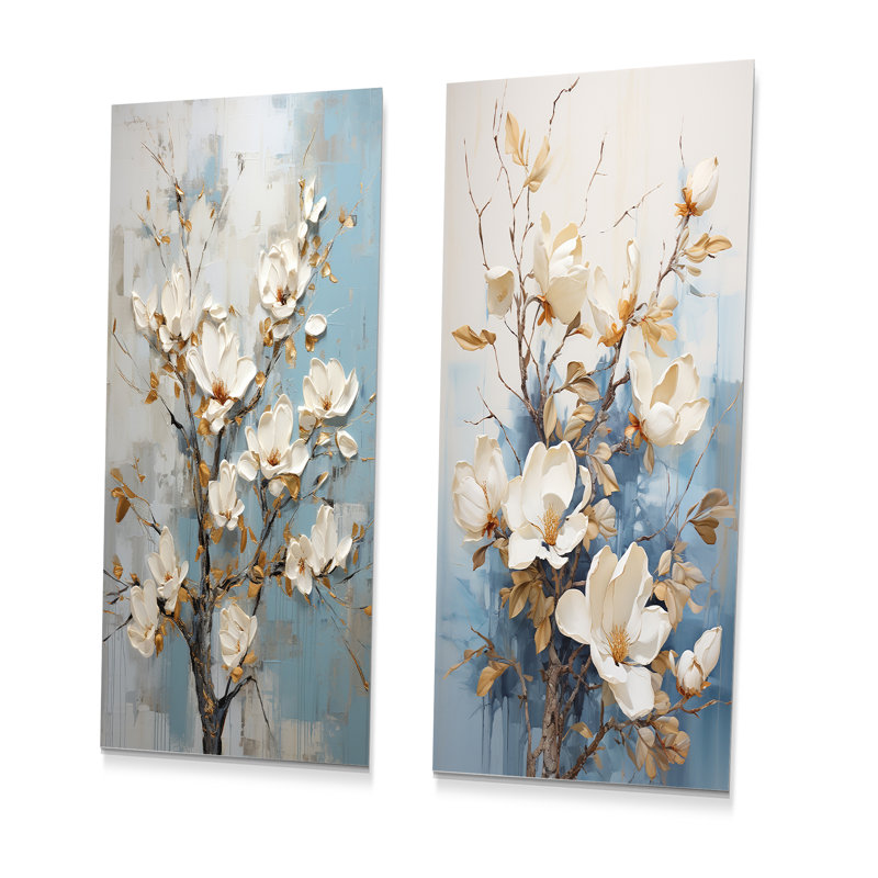 Ensemble de salon en métal bleu et blanc Magnolias, H 32 po x l 32 po