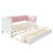 Twin XL to King Daybed with Storage Drawers & Upholstered Backrest – Space-Saving Convertible Bed, White+Pink