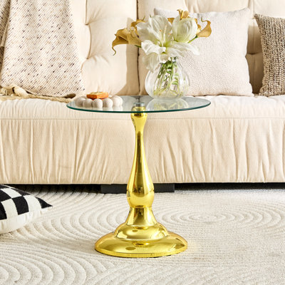 Petite table d'appoint en métal avec plateau en verre